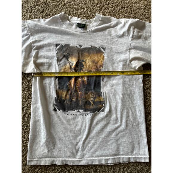 VTG Three Wolves Hermon Adams Artwork USA Made Single Stitched L White T-shirt - Picture 6 of 6